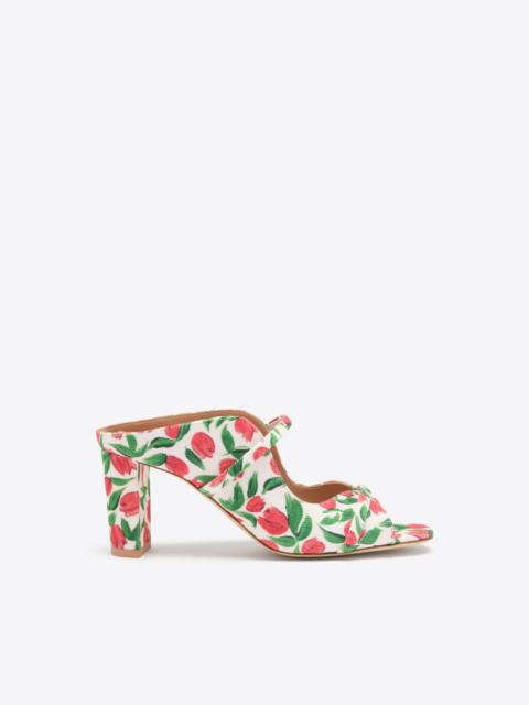 MALONE SOULIERS Norah 70 Red Tulip Print Canvas Heeled Sandals