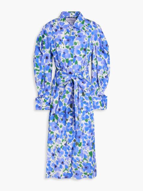 CAROLINA HERRERA Belted floral-print cotton-blend poplin midi shirt dress