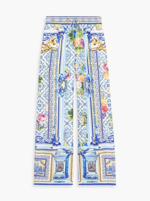 CAMILLA Printed silk-twill wide-leg pants