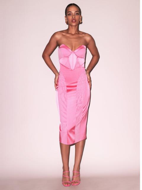 Fleur du Mal Satin & Mesh Bustier Midi Dress