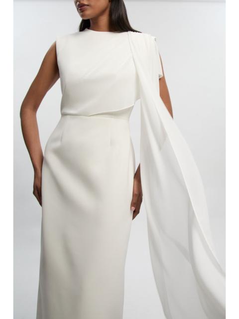 KAREN MILLEN Polished Tailored Cape Drape Maxi Column Dress