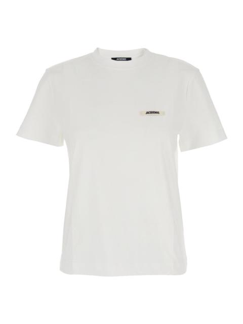 JACQUEMUS Jacquemus Women 'Le T-Shirt Gros Grain' White Crewneck T-Shirt With Logo Patch On The Front In Cotto