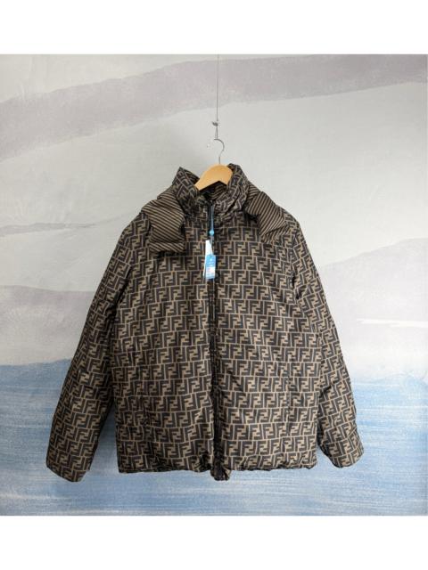 FENDI Fendi Brown Reversible Hooded Down Jacket with All-Over Print