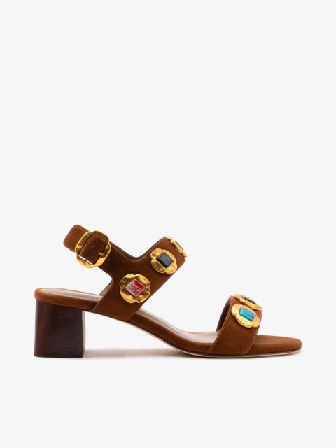Larroudé Milan Gioiello Block Sandal In Burnt Umber Leather