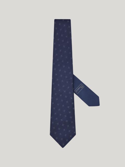 Canali BLUE SILK TIE, MOTIF AND LOGO MADE OF JACQUARD WITH GOLD THREAD