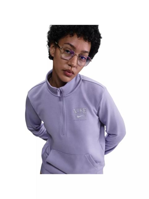 Nike Women's Sportswear Club fleece Mock-Neck 1/2-Zip Graphic Top -Lilac
