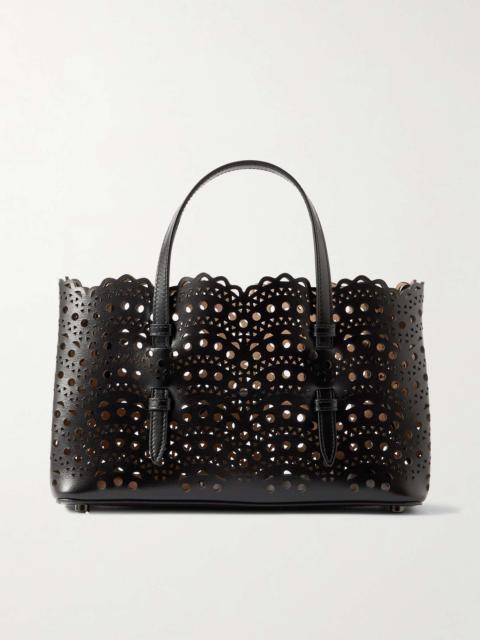 Mena 25 E/W medium laser-cut leather tote Black