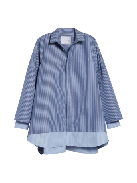 sacai Sacai Mixed Stripe Oversize Poplin Button-Up Shirt in Blue Stripe at Nordstrom