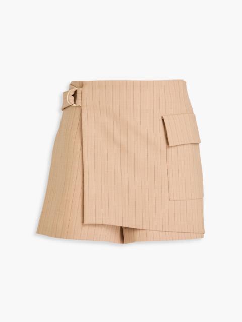 maje Skirt-effect pinstriped wool-blend shorts
