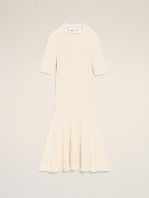 AMI Paris WHITE KNIT MINI GODET DRESS