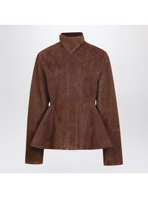 Alaïa Alaia Peplum Suede Jacket In Chocolate Goat Leather Women