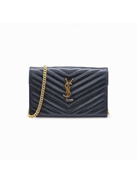 SAINT LAURENT Monogram Grain De Poudre Leather Wallet On Chain WOC Black