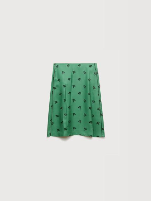 Marni GREEN SILK TWILL MIDI SKIRT WITH FLORAL PRINT