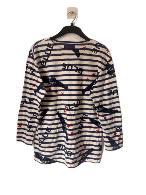 Blue Blue Japan NAVY BLUE STRIPE T-SHIRT SUBMARINE OVER PRINT BY BLUE-BLUE