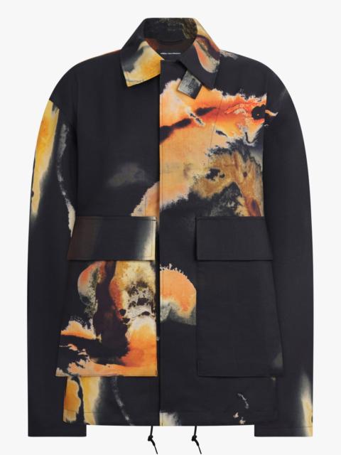 Y-3 HIGH NECK EARTHY PRINT POCKET DETAIL COACH JACKET | BLACK/MULTI