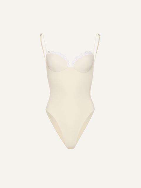 MAGDA BUTRYM Crochet-trim bustier swimsuit in cream