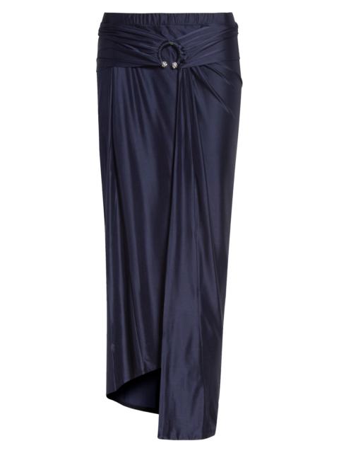 rabanne Rabanne Pierced Asymmetric Jersey Midi Skirt in Deep Navy at Nordstrom