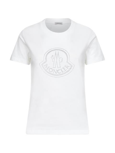 Moncler White cotton rhinestone logo T-shirt