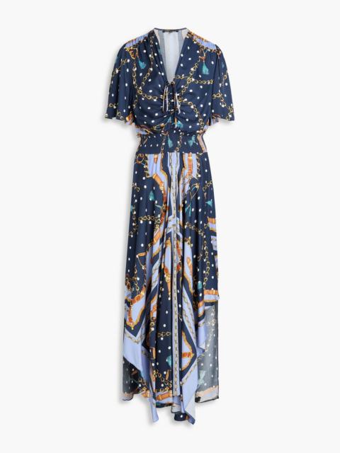 maje Ruched printed crepe maxi dress