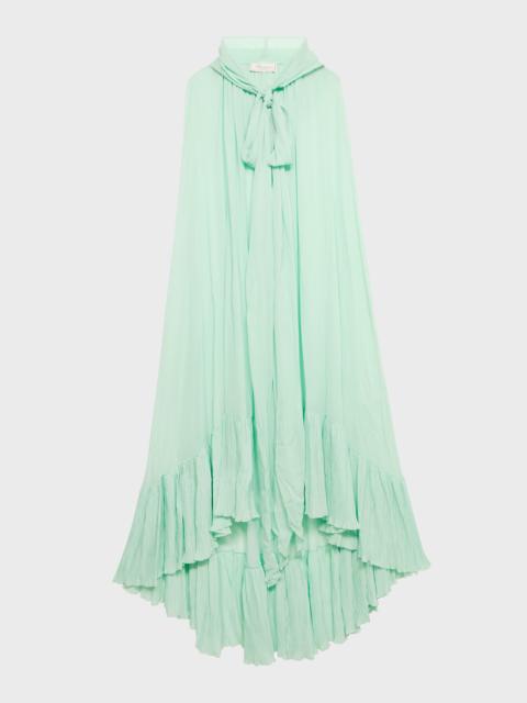 Blumarine GEORGETTE CAPE WITH HOOD AND PLEATED RUFFLE