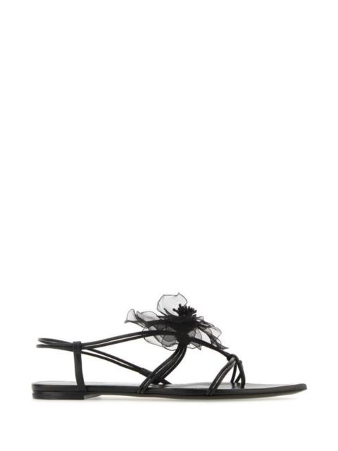 Black nappa leather thong sandals