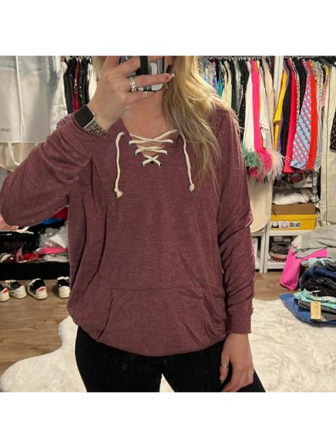 Other Designers Cotton On French Terry Wine Color Oversized Lace Up Hoodie