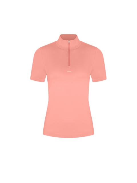 PANGAIA Womens Plant-Stretch Zipped Short Sleeve Top - Dewy Rose