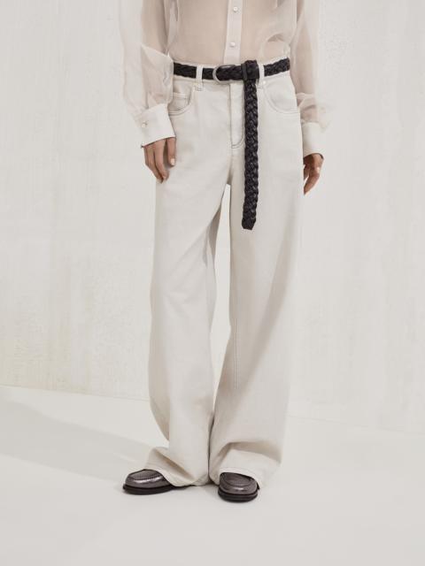 Brunello Cucinelli Stretch dyed denim loose barrel trousers with monili