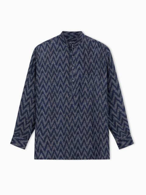 GIORGIO ARMANI ASV CHEVRON-PRINT VISCOSE AND SILK POLO SHIRT