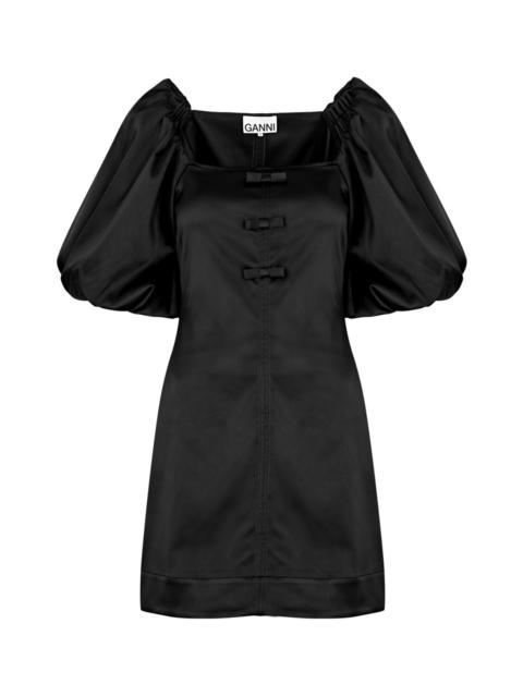 GANNI Bow-embellished satin mini dress
