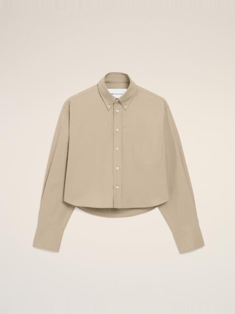 AMI Paris BEIGE COTTON CROPPED EMBOSSED AMI DE COEUR SHIRT