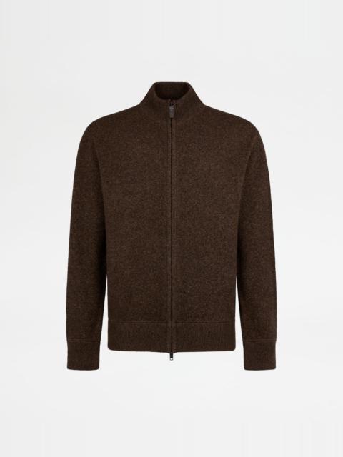 Tod's CASHMERE BLEND MOULINÉ CARDIGAN - BROWN