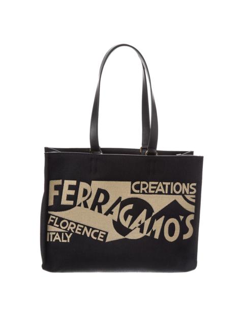 FERRAGAMO Ferragamo Logo Medium Canvas & Leather Tote