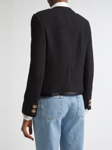 Dolce & Gabbana Dolce&Gabbana Bejeweled Button Crop Bouclé Tweed Jacket in Nero at Nordstrom