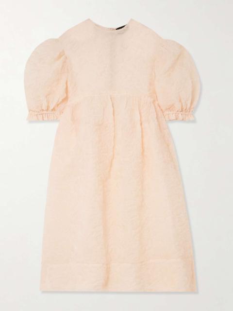 Oversized ruffled crinkled organza midi dress Peach
