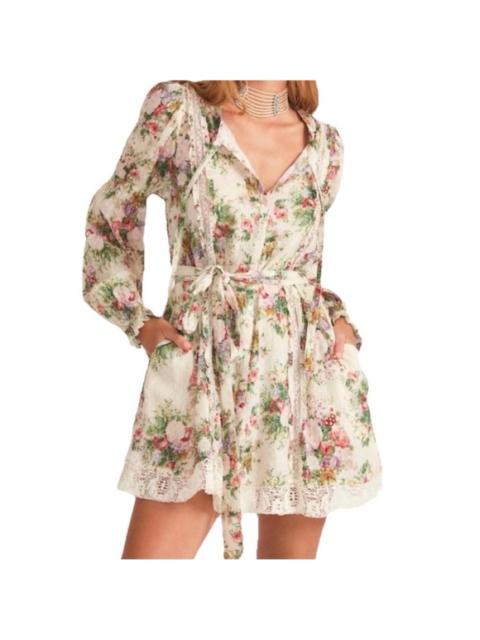 Other Designers LoveShackFancy Fria Shining Gemstone Floral Lace-Trim Mini Dress Cream Small