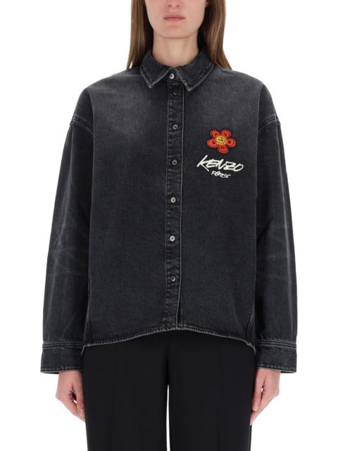 KENZO COTTON DENIM WORKWEAR SHIRT WITH KENZO X FUTURA 2000 EMBROIDERY