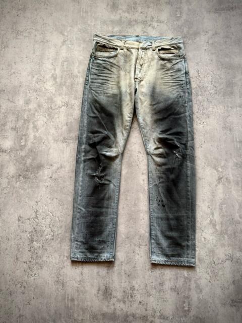 Balmain Balmain Paris 11SS Ice Blue Wash Ghost‑claw Oil‑stain Splatter Curved Denim Pants by Christophe Deca