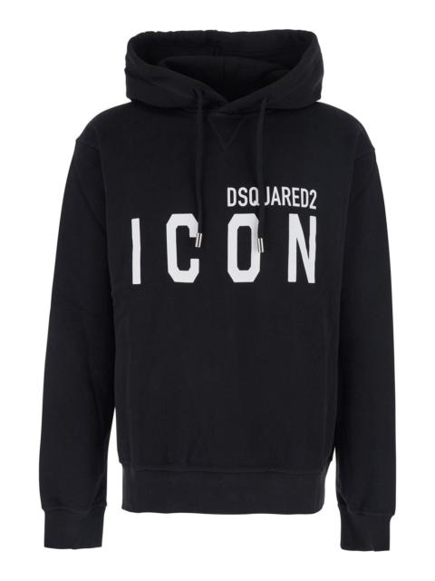 DSQUARED2 Dsquared2 Men Black Hoodie With Logo Print On The Front In Cotton Man