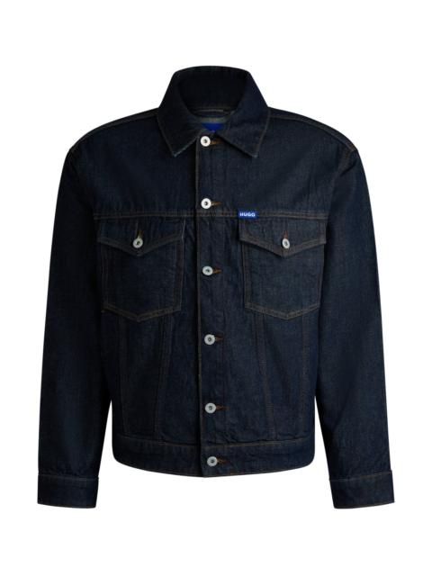 HUGO DARK-BLUE DENIM JACKET WITH ADJUSTABLE HEM