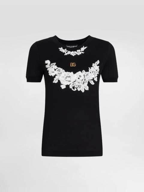 Dolce & Gabbana Jersey T-shirt with DG logo and lace details