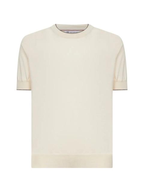 Brunello Cucinelli Cotton Lightweight Knit T-Shirt With Contrast Details