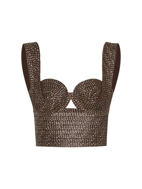 ANDRES OTALORA Tabacco Linen-Blend Bustier Top brown