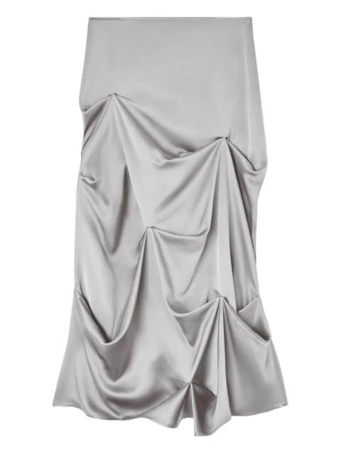 GANNI Double Viscose Satin Tuck Skirt