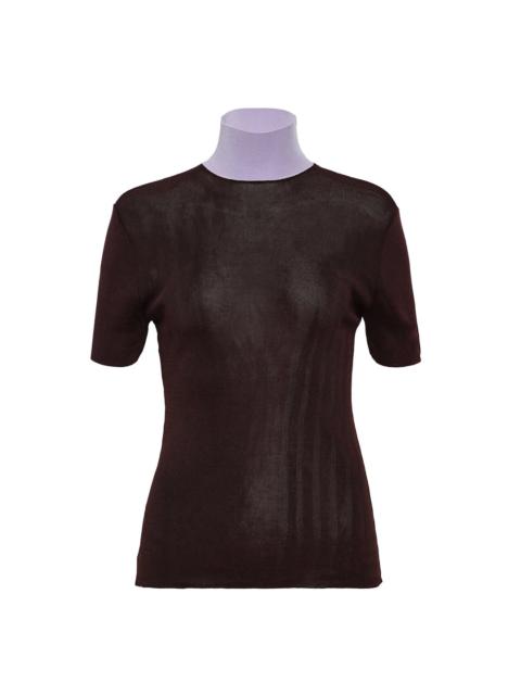 self-portrait Brown Viscose Knit Short Sleeve Top