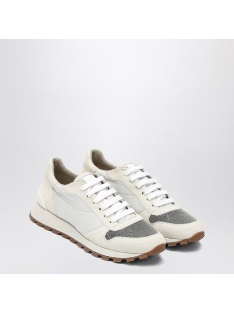 Brunello Cucinelli White nylon and suede trainer