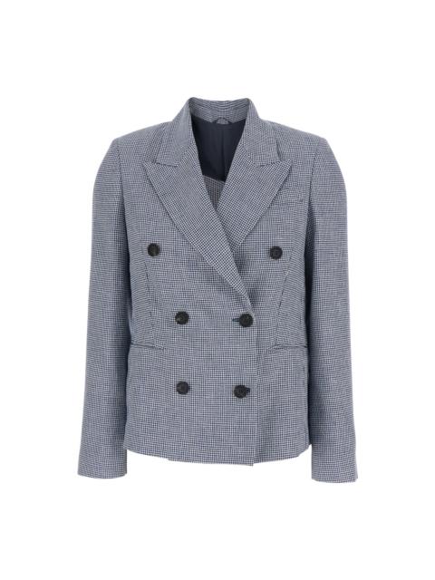 Brunello Cucinelli Blue Double-breasted Jacket With Peak Lapels In Wool Woman