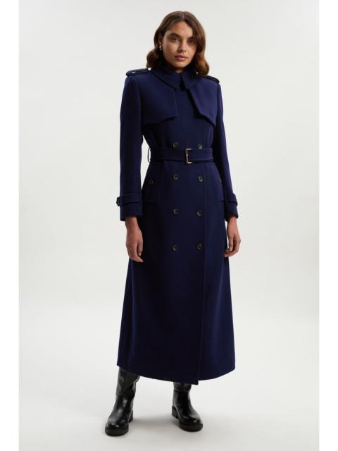 KAREN MILLEN Wool Pu Mix Tailored Belted Trench Maxi Coat
