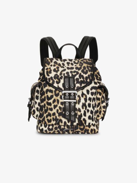 GANNI LEOPARD SMALL NYLON BUCKY BACKPACK