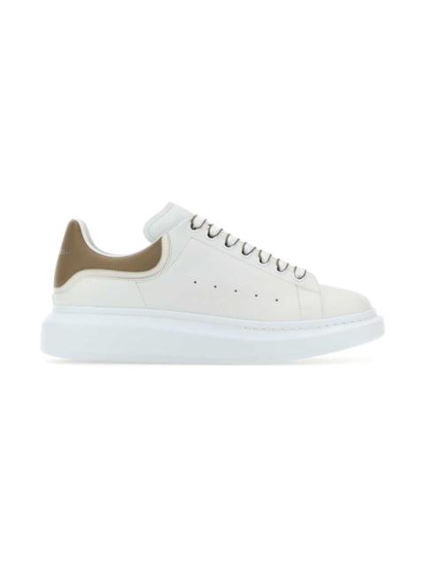 White Leather Sneakers With Dove Grey Leather Heel